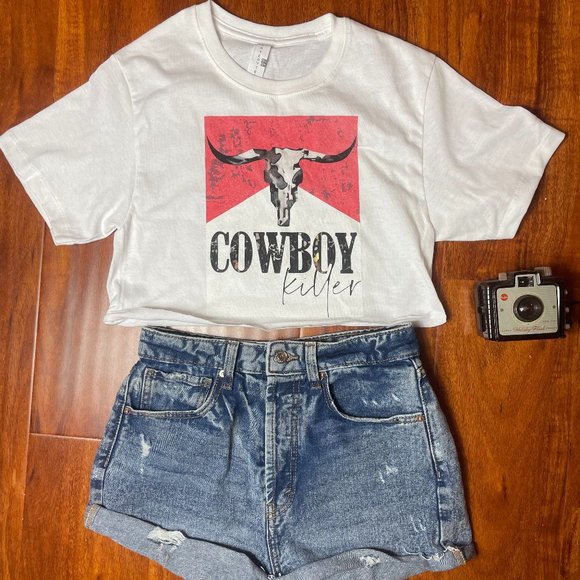Cowboy Killer Country Western Graphic Tee Crop Top Cropped T-Shirt - Picture 1 of 1